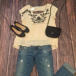 Maurices Ivory/Black Boho/Peasant Top
